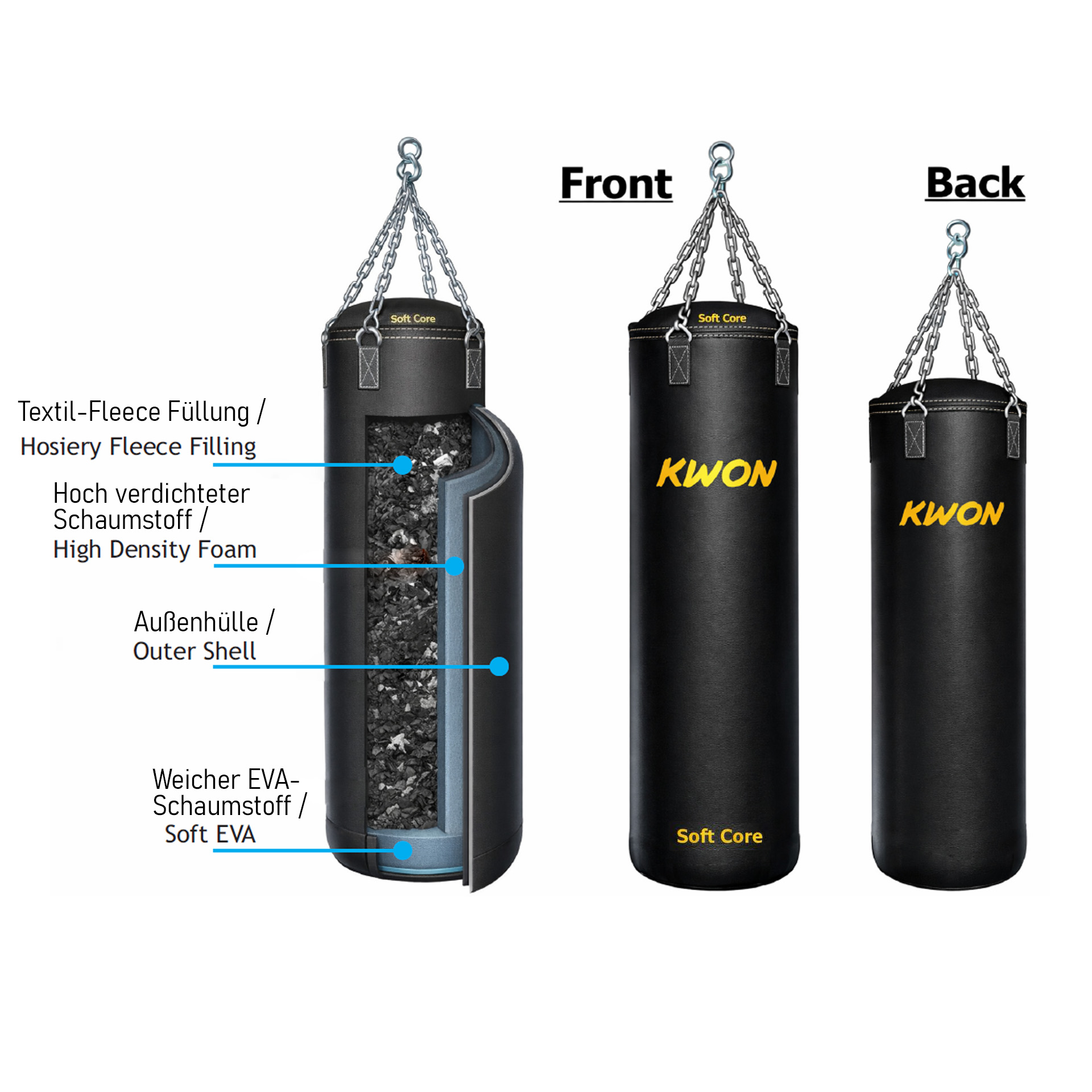 Black faux leather filled punching bag, 120 cm